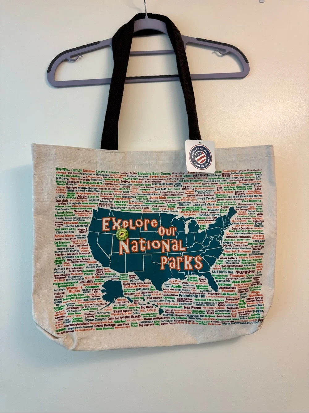 NWT Explore Our National Parks Canvas Tote Bag - Beige with Teal Print